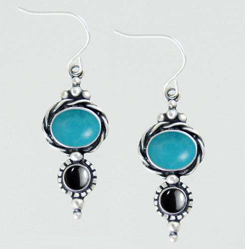 Sterling Silver Drop Dangle Earrings With Turquoise And Hematite